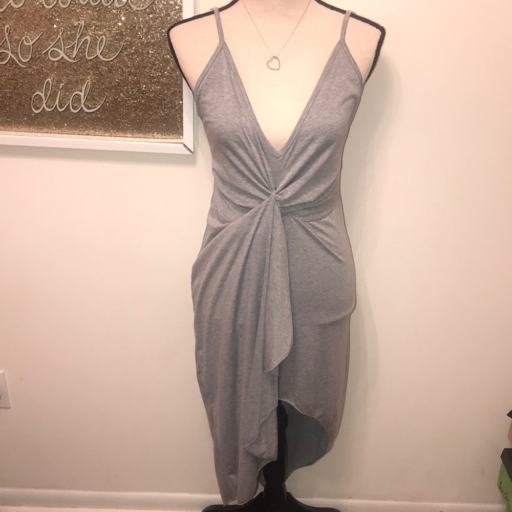 NWOT Deep Plunge High-low Gray Dress